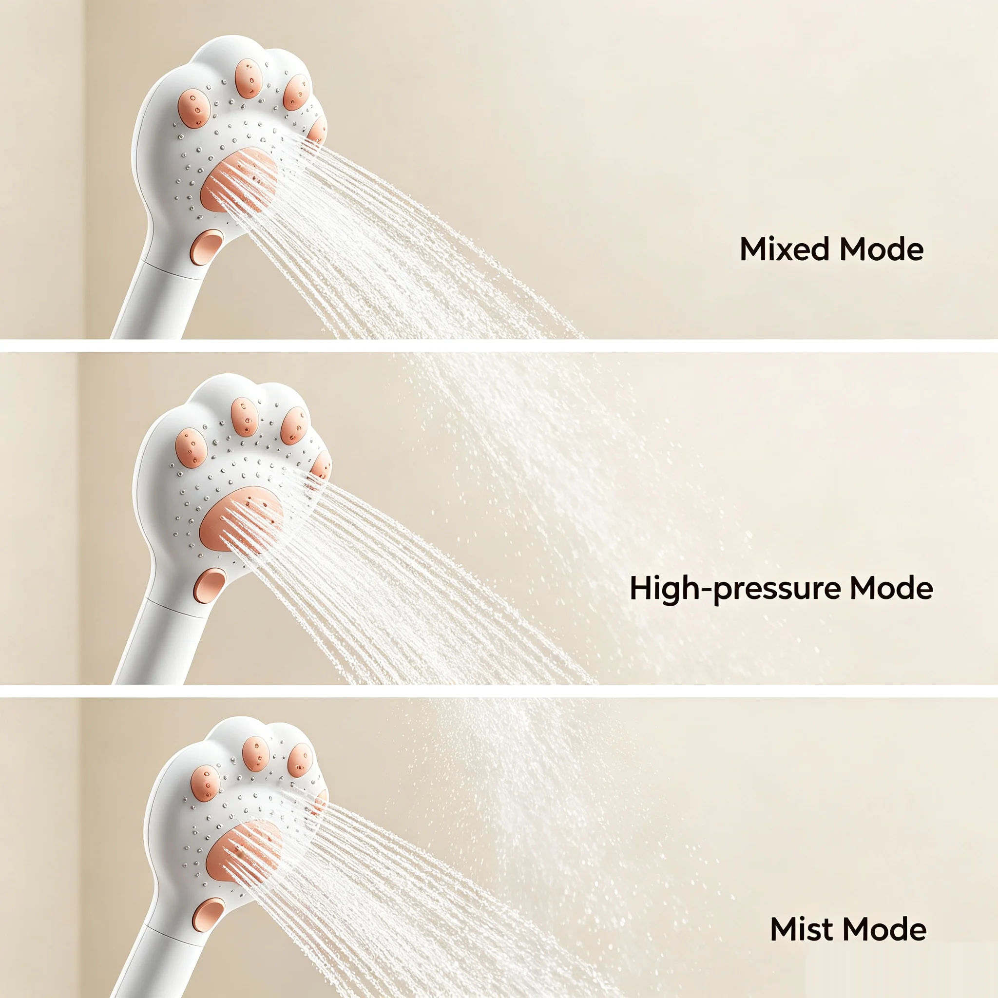 Cute Cat Paw High Pressure Filter Shower Head 3-Mode Adjustable Spray Rain Water Saving Faucet Showerheads for Bathroom Accessor
