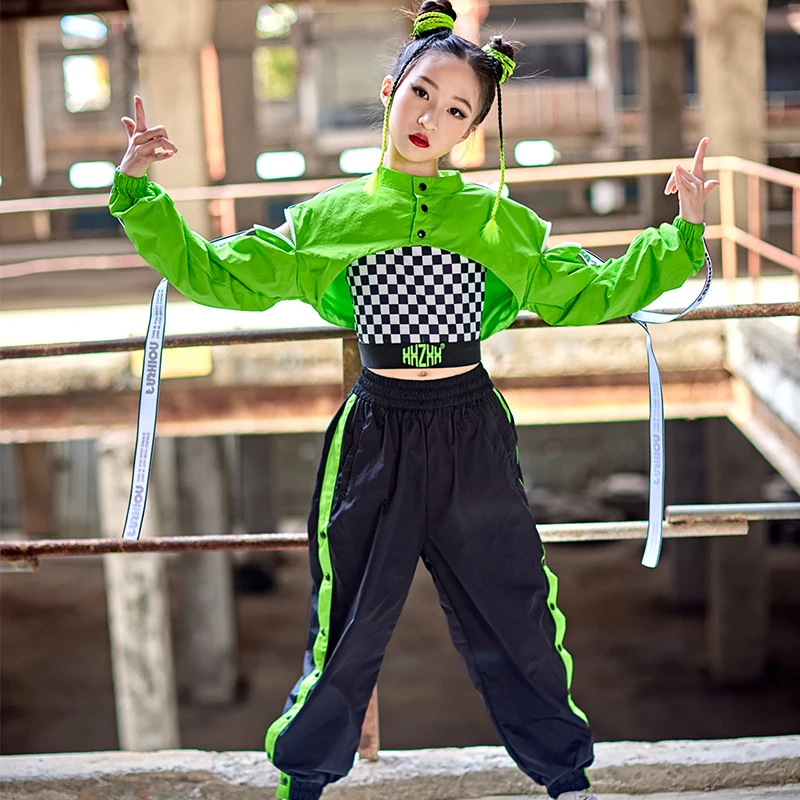 2022 Hip Hop Dance Costumes For Girls Green Crop Tops Loose Pants Kpop  Outfits Jazz Modern Dance Festival Stage Costumes Dn13068 - Ballroom -  AliExpress