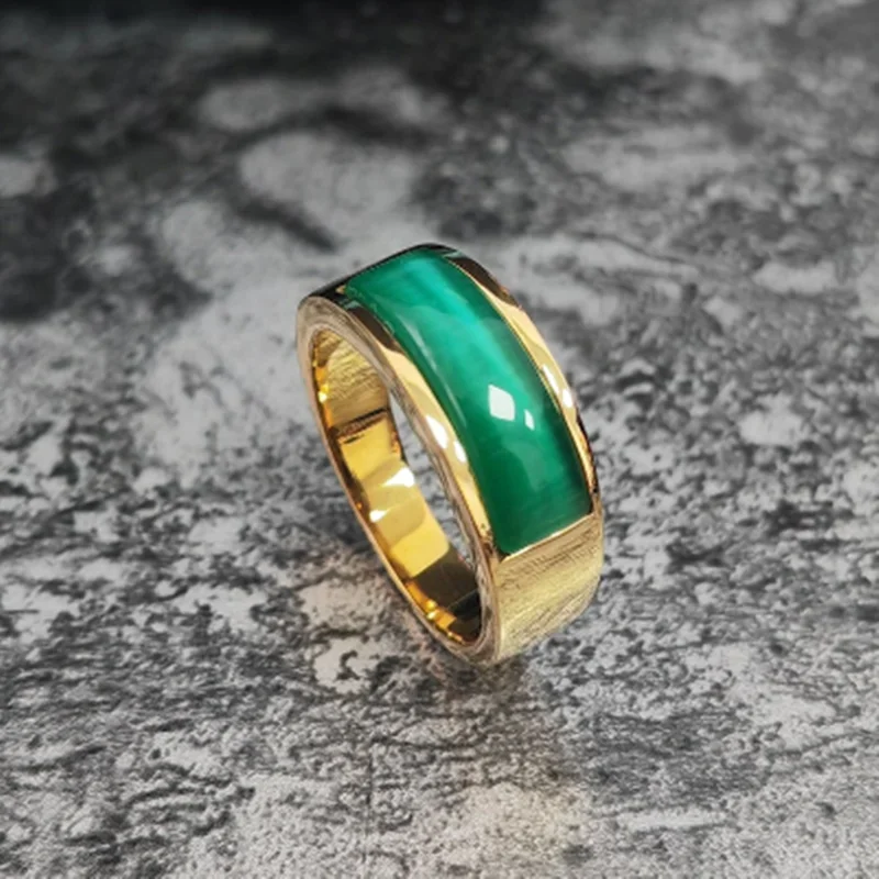 White Gold Ring Male Jade Ring Vintage Green Jade Emerald