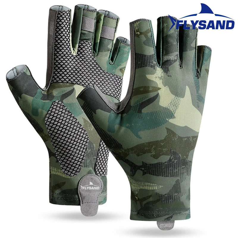 FLYSAND Professional UV Fishing fingerless gloves Men's Ice Silk Fingerless High Elastic Non-slip Wear Resistant Cycling Outdoor Glove L/XL