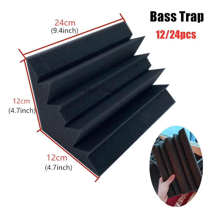 12/24Pcs 12x12x24cm Bass Trap Acoustic Wall Foam Black Soundproofing Insulation Foam Panel  Studio Corner Foam