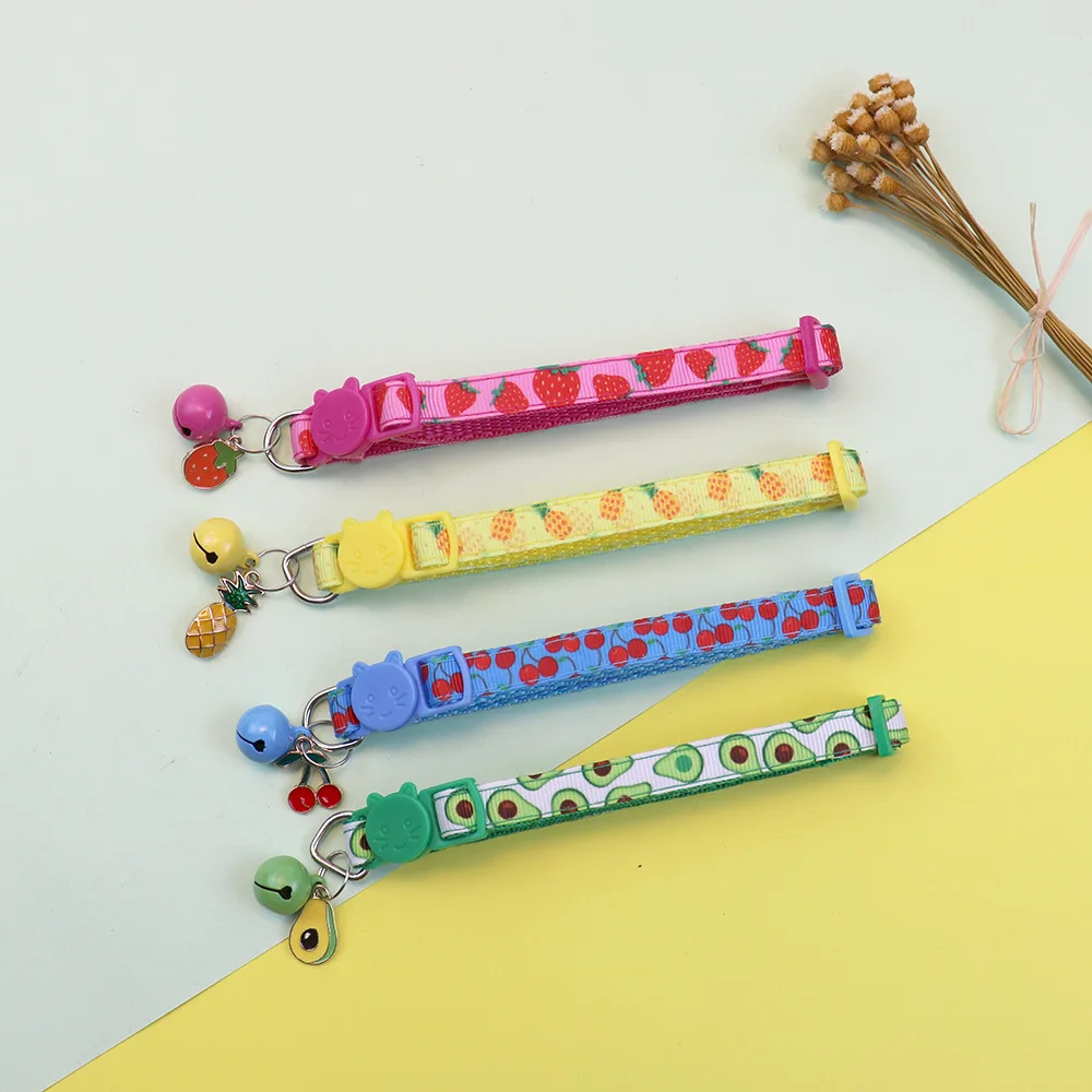 Pet Adjustable Webbing Fruit Cat collar Breakaway Cute Neck Collar with Bell for Small Dogs Puppy Kitten Stuff Things Products 5