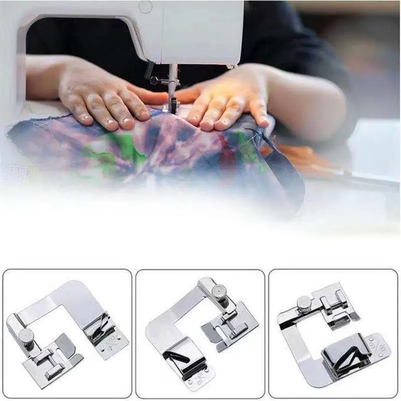 3Pcs Domestic Sewing Machine Foot Presser Rolled Hem Feet Set Household