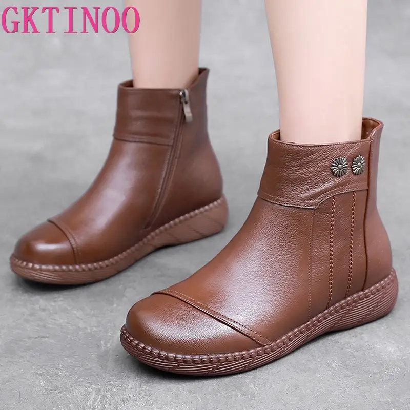 

GKTINOO Genuine Leather Women Boots 2023 Winter Natural Wool Fur Genuine Leather Women Snow Boots Large Size Women Winter Shoes
