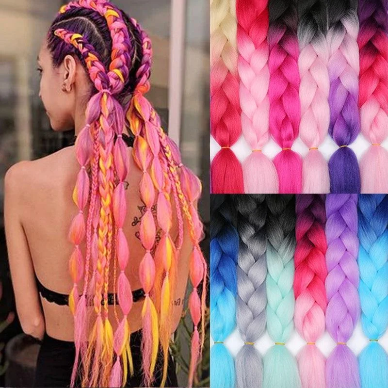 

24" Synthetic Braiding Hair Ombre Braiding Hair Packs Jumbo Braid Hair For Women Wholesale DIY Hairstyle Blue Grey