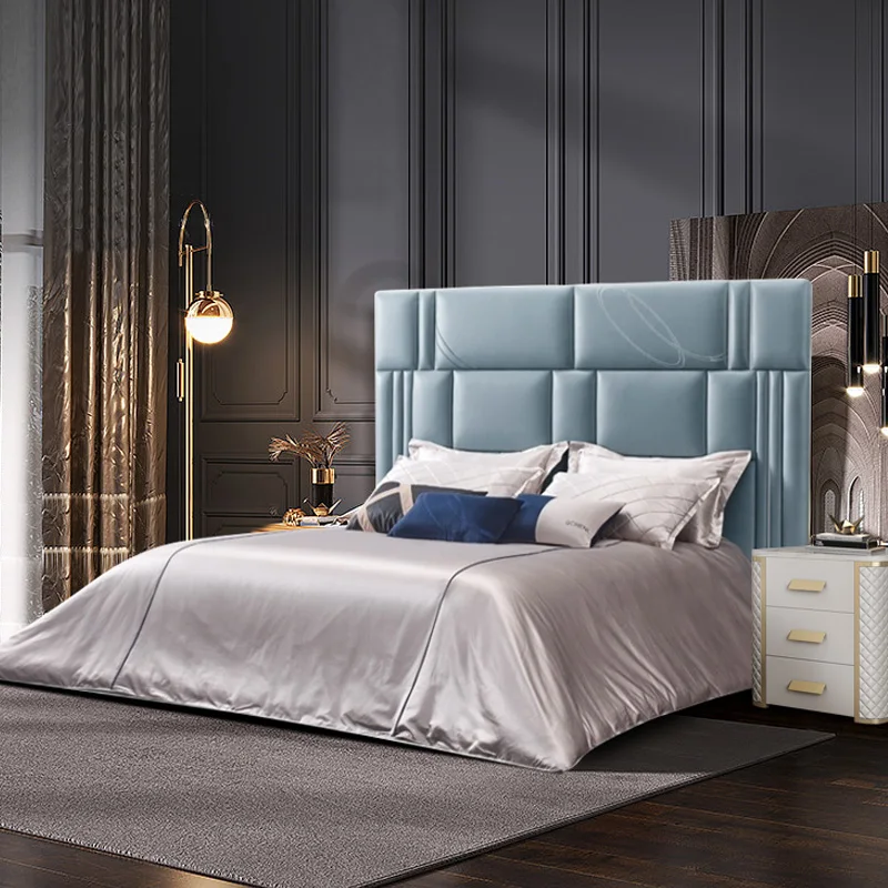 Italian Luxury Top Grand Genuine Leather High-End Italian Design For Modern Master Bedroom Big High Back Villa Luxury Bed