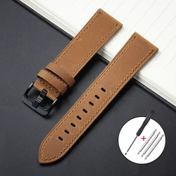 Vintage Brown Genuine Leather Watchband with Black Metal Buckle - 22mm (Light Brown)