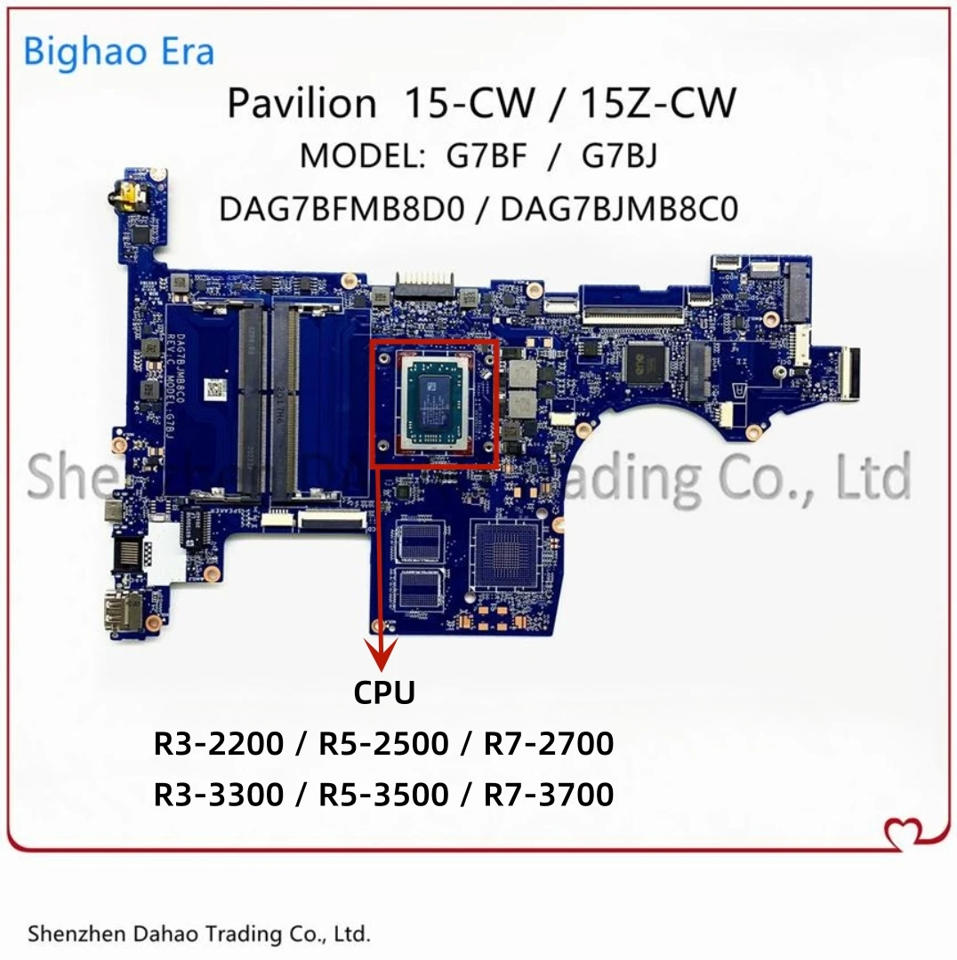 Laptop Motherboard para hp Pavilion Dag7bjmb8d0 Dag7bjmb8d0 r3 r5 r7 Cpu L22762001 L22762-001 L46710601 L22762-001 L46710-601
