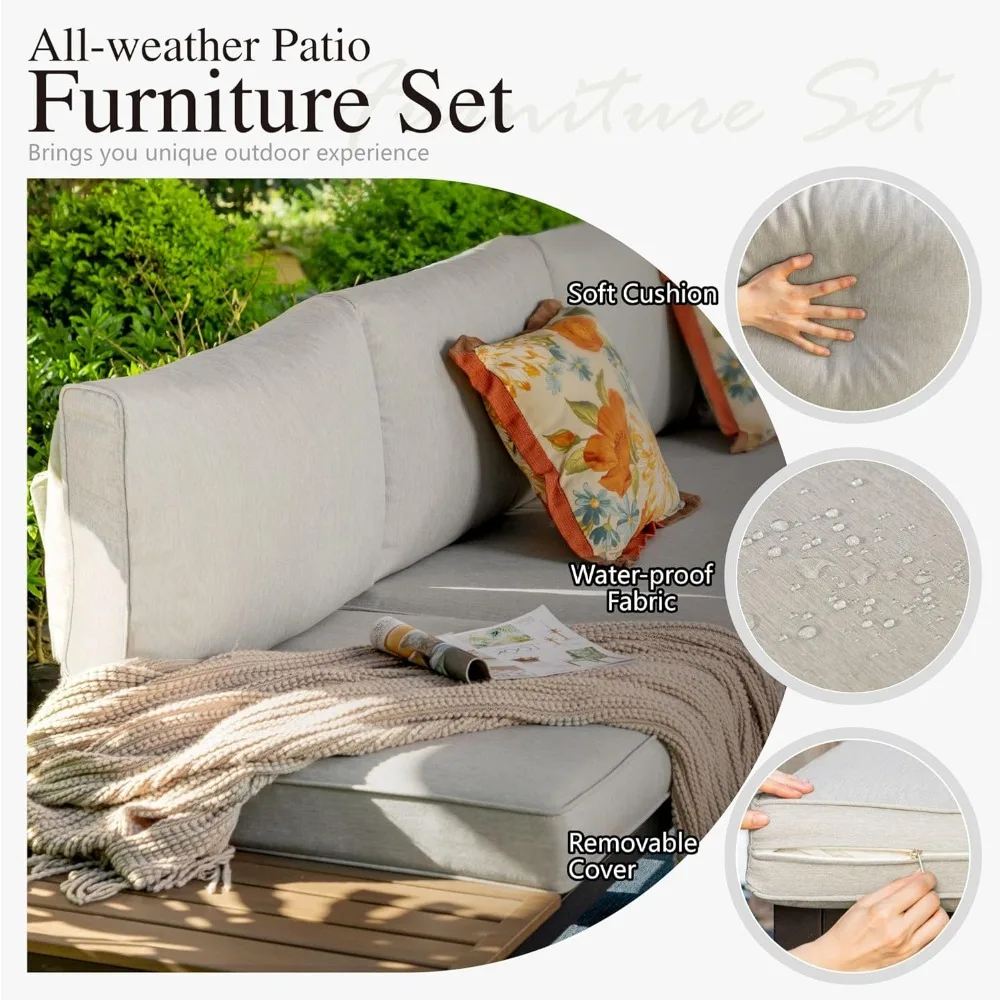 Outdoor Patio Furniture Set, Metal Sectional Sofa Set Patio Conversation Set with Cushions 2