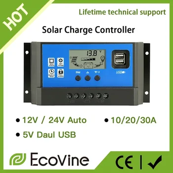 Solar Panel Charge Controller 12V 24V PWM MPPT 10A 20A 30A Automotive Battery Charger Regulator USB Output 5V Max PV 50V DC