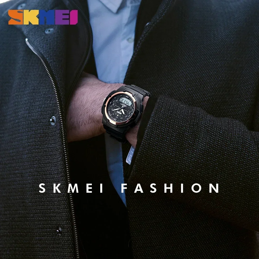 SKMEI 1454 Man Military Watches Men PU Strap Wristwatch Quartz Watches Double Clock Men Watch Outdoor Sports Electronic Watch 4