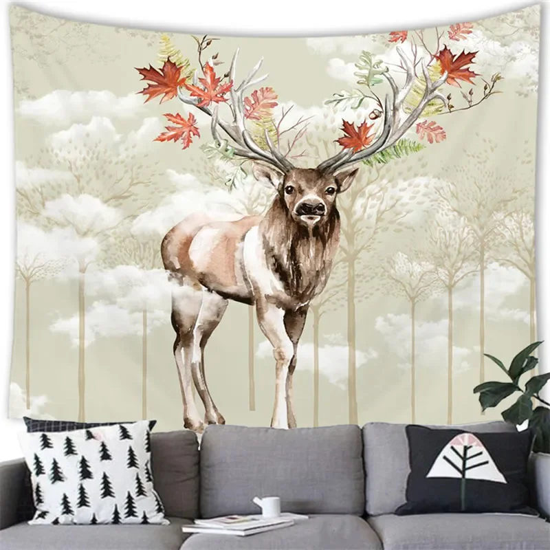 

Oil Painting Deer Elk Tapestry Wall Hanging Deer Jungle Decor Tapestry Home Bedroom Dorm Decorations Aestheticism Background