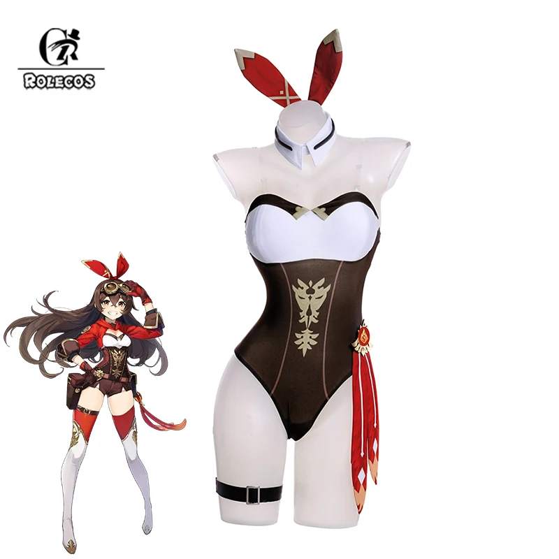 Rolecos Amber Bunny Girl Costume Genshin Impact Amber Bunny Suit Sexy Women Tuta Ambra Uniform Set Completo