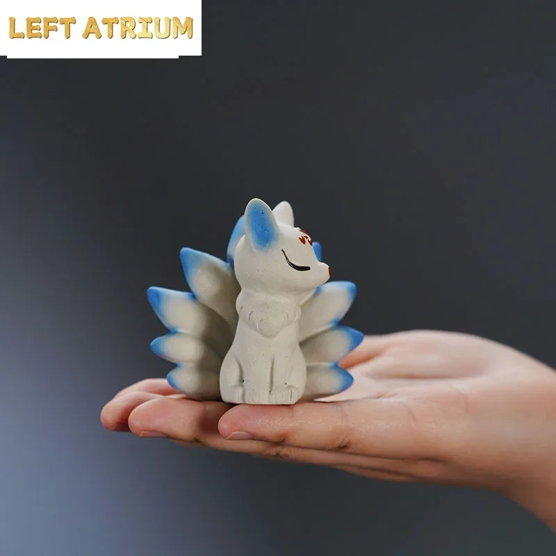 이싱 자주색 점토 구미호 차 장식품 레트로 행운 모델 차 피규어 장난감 차 조각상 장식품 용품 솜씨 좋은 공예품