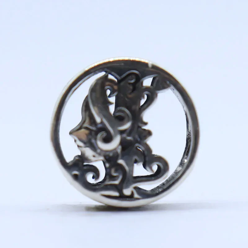 진짜 925 솔리드  참 할로우 레터 I 및 소녀 측면 얼굴 작은 펜던트 발찌 펜던트, 11x11mm