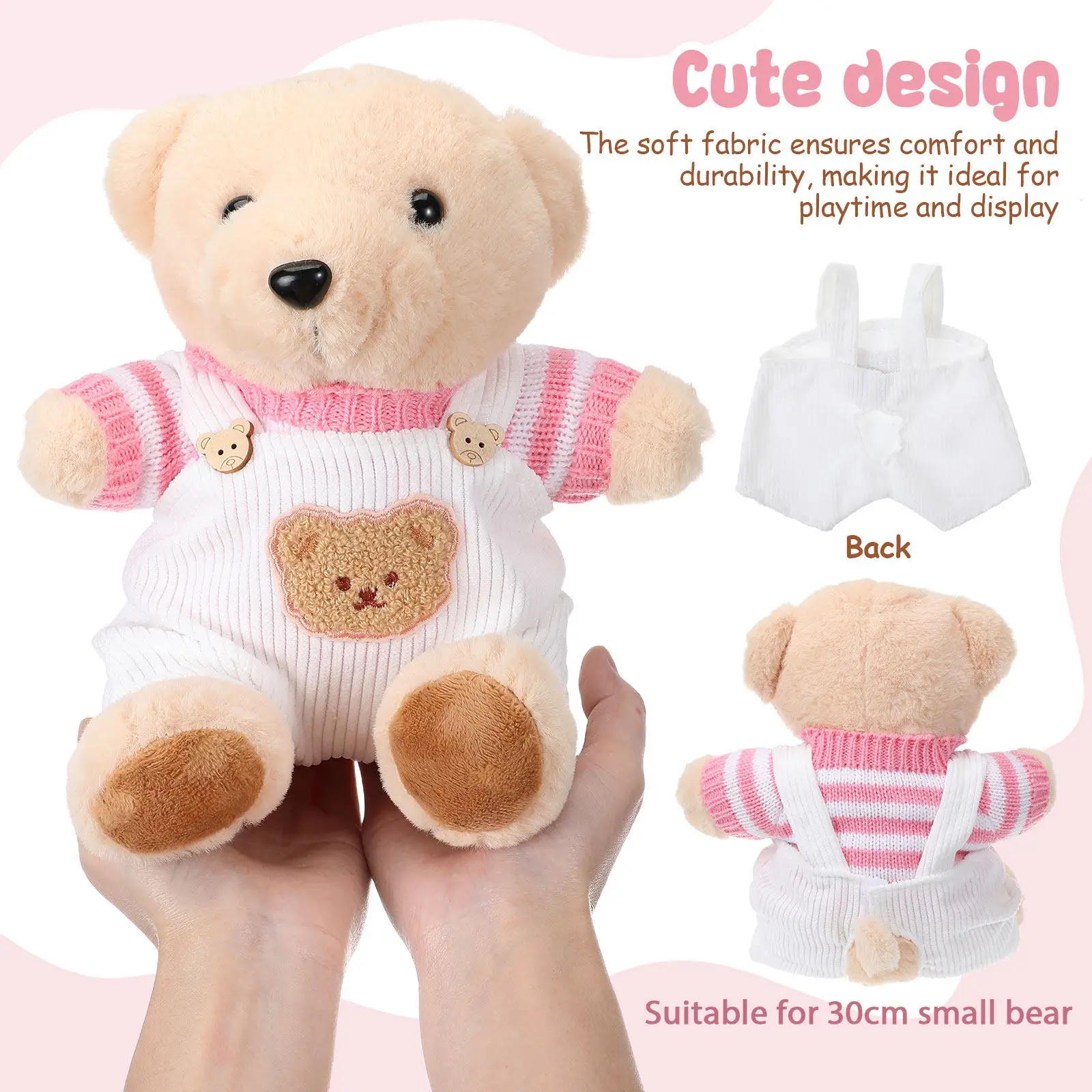 2 세트 박제 동물 옷 곰 의상 스웨터 서스펜더 바지 30Cm 작은 박제 동물 드레싱을 위한 부드러운 원단