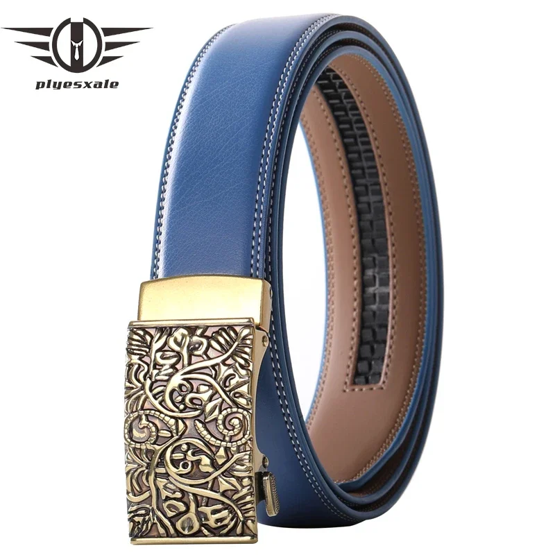 

Мужской винтажный ремень с автоматической пряжкой, золотистый или серебристый Повседневный ремень из натуральной коровьей кожи, B346, 2024