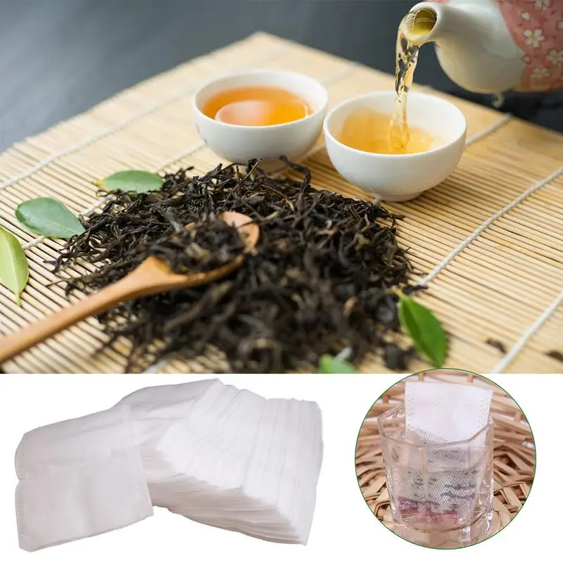 

100 Pcs Tea Filter Bags Non-woven Tea Infuser Drawstring Mesh Straining Bag For Loose Leaf DIY Tea Household Kitchen Accessories