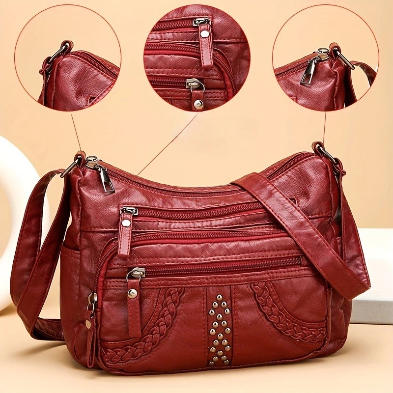 รูปสินค้า 1pcs PU หนังนุ่ม Multi-Pocket กระเป๋า Crossbody ความจุขนาดใหญ่ Minimalist Casual ไหล่กระเป๋าสะพายแฟชั่น