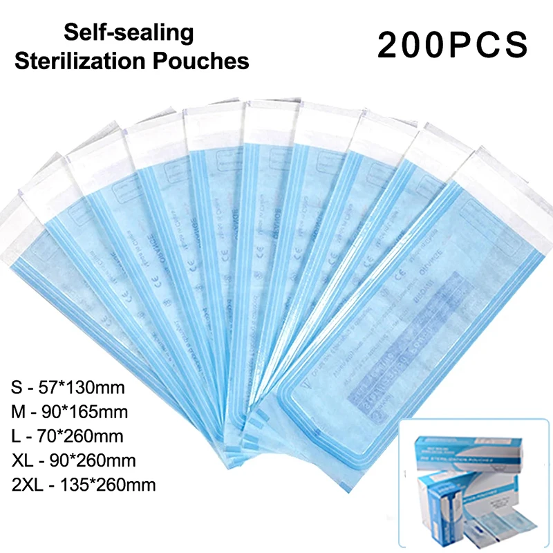 200pcs/box Self-sealing Sterilization Pouch Bags 5 Sizes Disposable Nail Art Sterilization Accessories Nail Tools Storage Bag