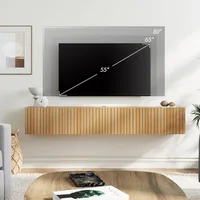 Floating TV Stand, Wall Mounted Shelf, Modern Floating Entertainment Center with 3 Fluted Flip-Down Doors, 70" Large Stor 2