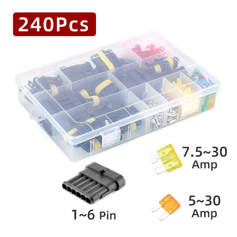 

240Pcs Automotive Waterproof Connector Xenon Lamp Connector HID Sealed Wire Connector Box-packed Kit