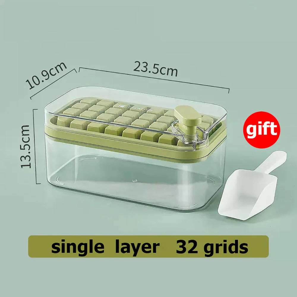 GROFRY 1 Set Ice Cube Tray Single/Double Layer Multiple Grids Press Button  Design Silicone Ice Mold Tray Storage Box with Shovel Kitchen Tool,Purple