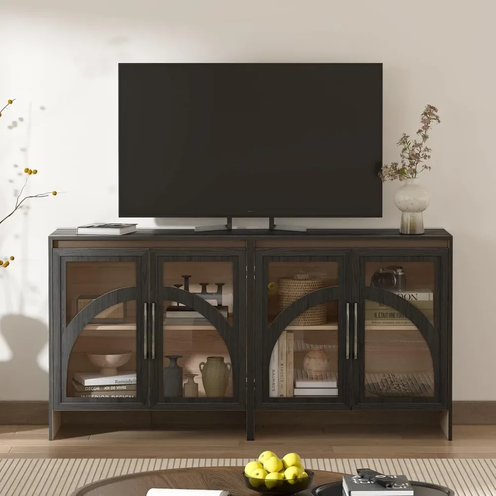 2PCS Sideboards with, Glass Door, Adjustable Shelf, Modern Accent Cabinet, Modern Accent Storage Cabinet, Arched Sideboards 5