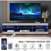 LED TV stand, gray black TV stand with LED lights, TV media console with glass frame 2