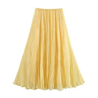 YENKYE Women Crinkle A-line Midi Butter Yellow Skirt Elastic Waist Spring Summer Holiday Elegant Skirts New 2025 faldas mujer - Image 2