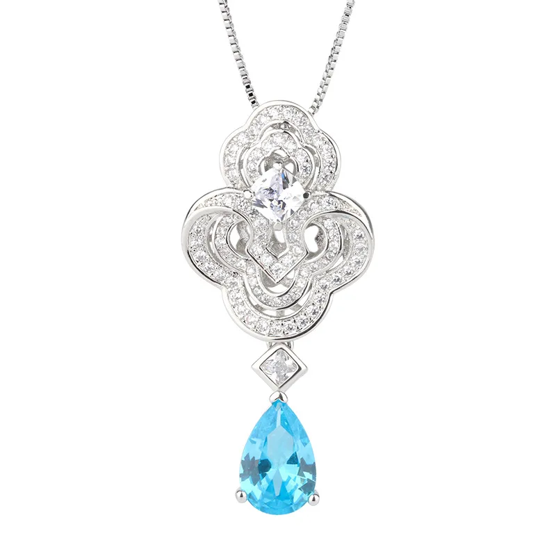 

Spring Qiaoer Charms S925 Sterling Silver Water Droplet Pink High Carbon Diamond Necklace Women Cute Aesthetic Mother Day Gift