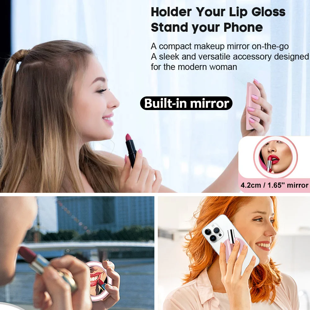 Magnetic Silicone Lipstick Holder with Cosmetic Mirror and Desktop Stand