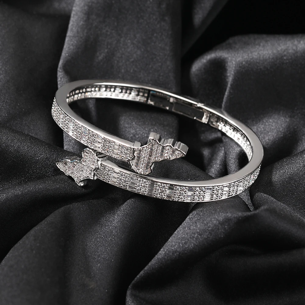 TBTK 6mm Baguettecz Africa Map Cuff Bangle Micro Paved Cubic Zirconia Luxury Wrist Bracelet Rapper Hiphop Jewelry Punk Bangle