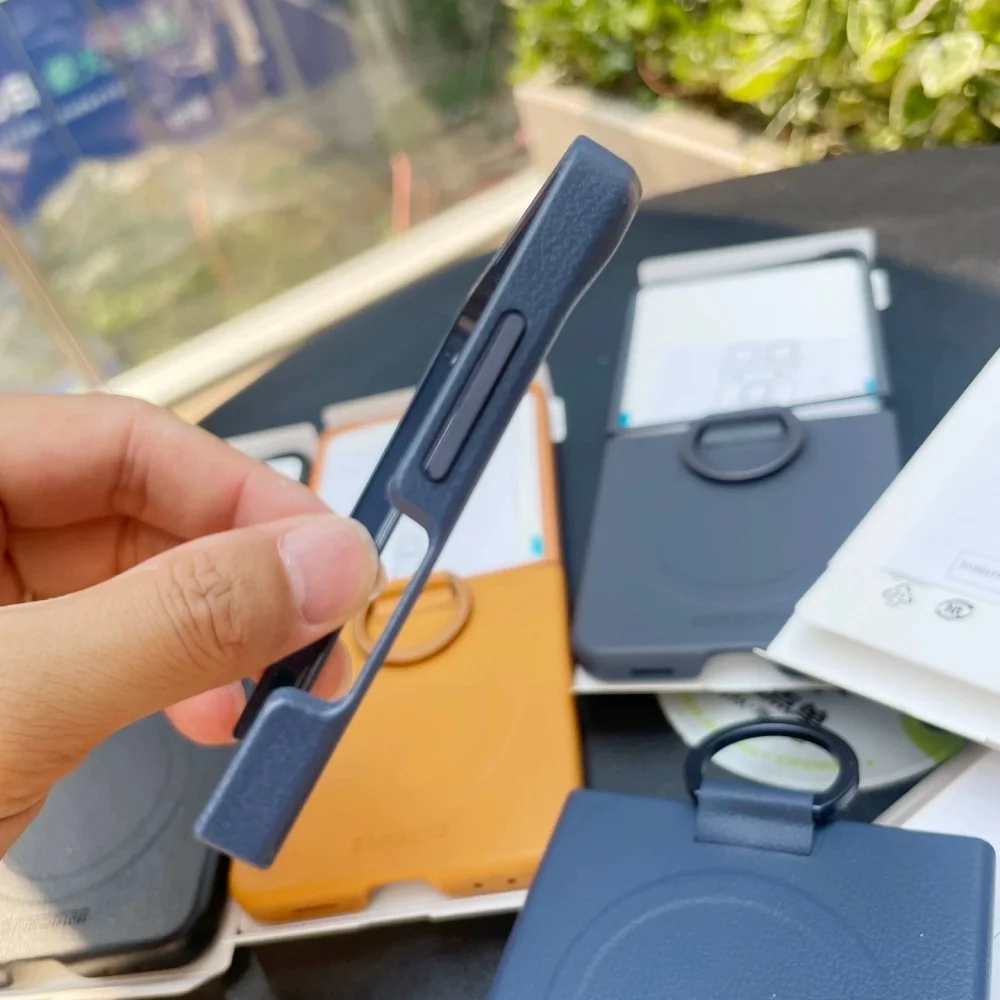 Leather Magnetic Ring Holder Case - Texture Shockproof Protective Cover, Foldable Phone Shell