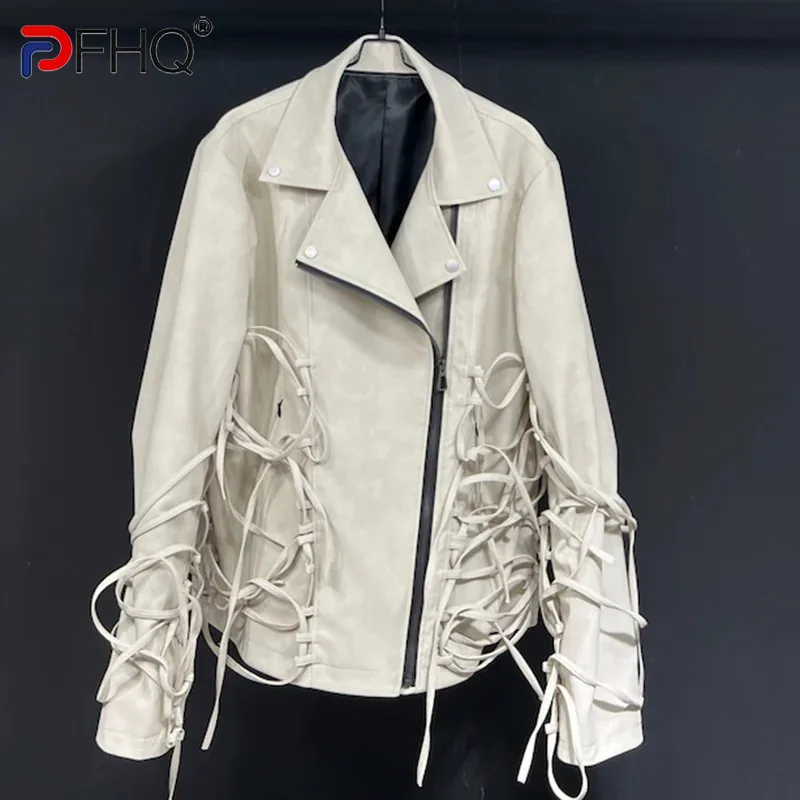 

PFHQ Men's PU Motorcycle Fashionable Jackets High Quality Short Winter Safari Style Rope Patchwork Heavy Industry Coat 21Z3510