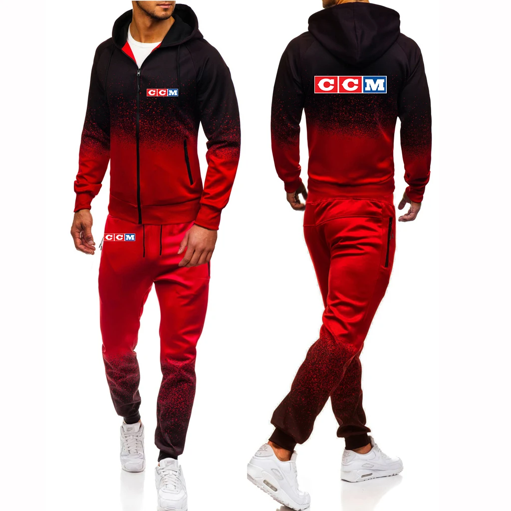 CCM 2023 men's new spring and autumn hoodie sweatpants suit Harajuku jacket sports comfort gradient suit