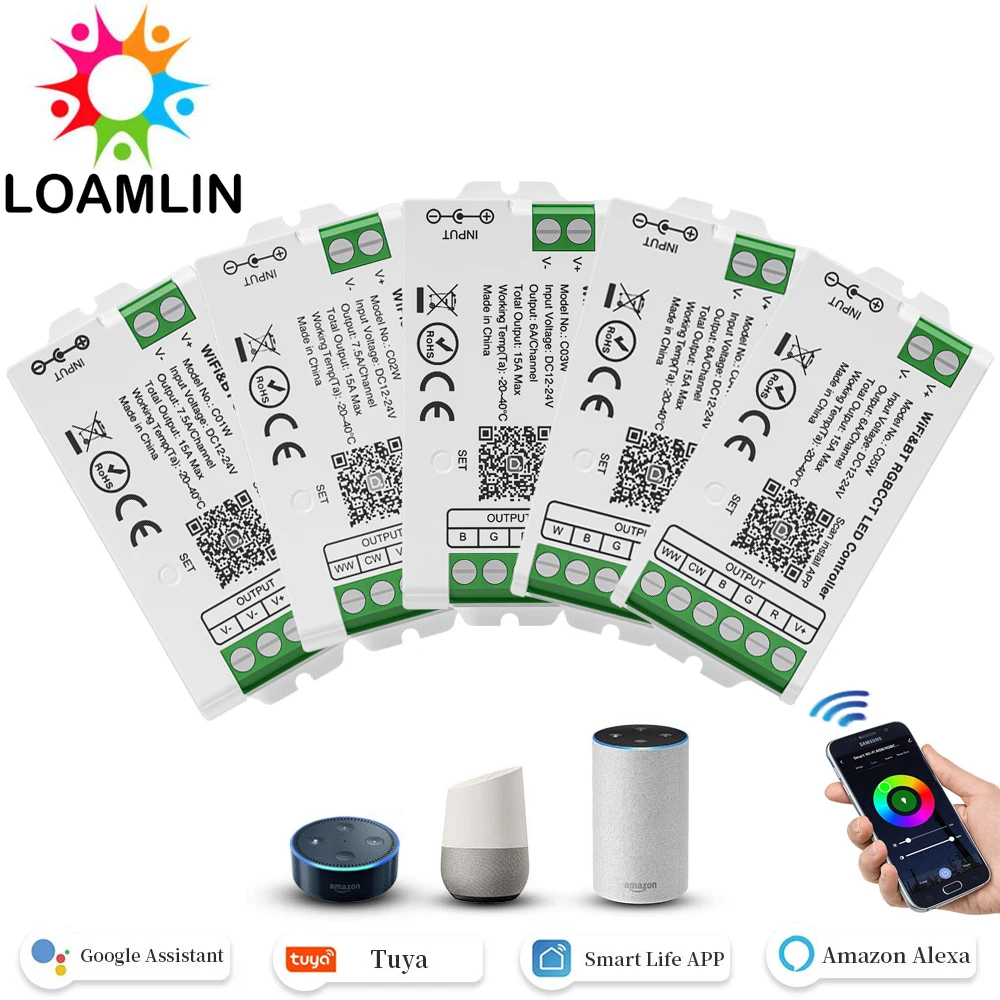 2.4G Tuya WiFi สมาร์ท LED Controller Alexa Google Home บลูทูธเสียง CCT RGBW Dimmer LED Light Strip IOS Android DC12V/24V 1