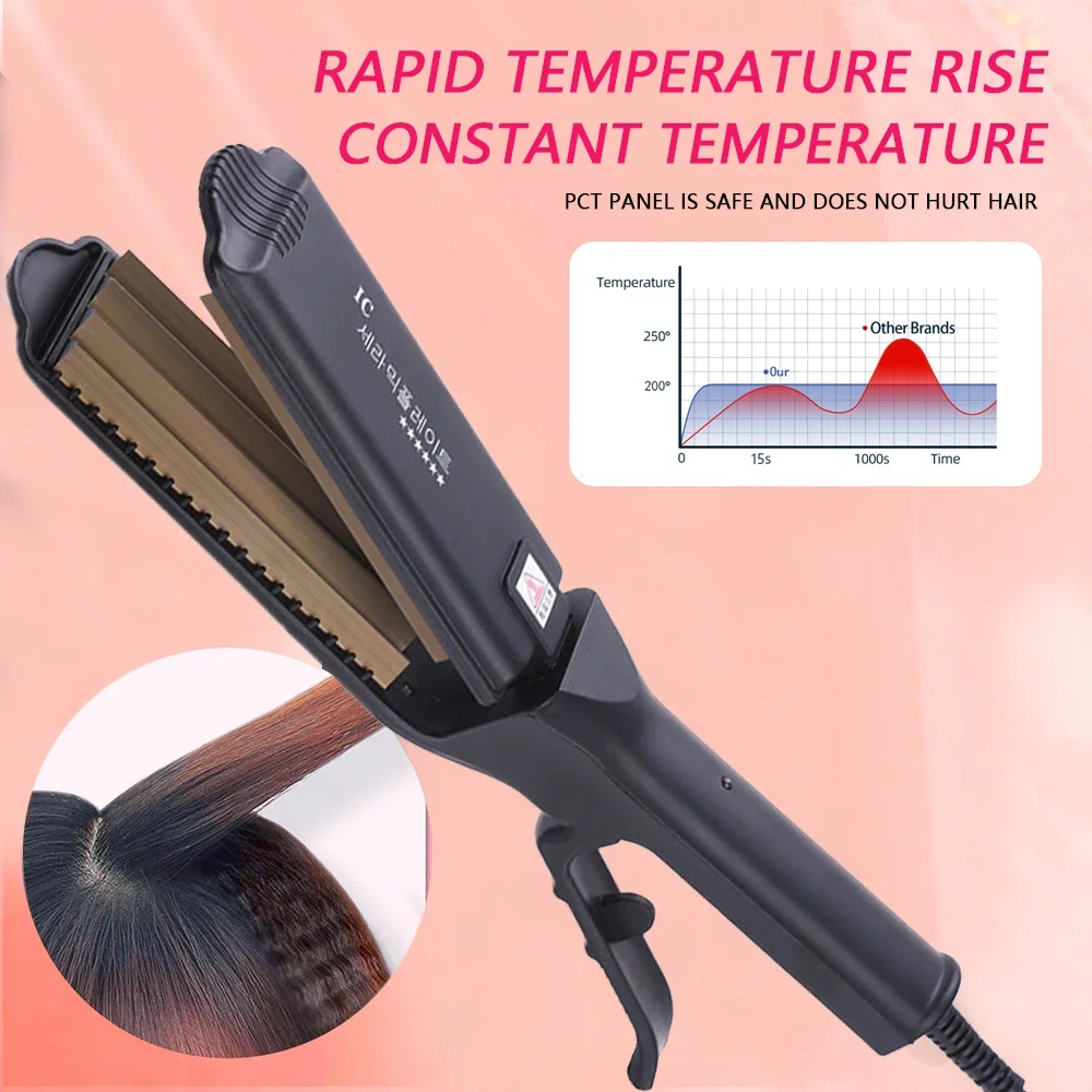 Fluffy Hair Crimping Iron Big Teeth Corrugated Iron Volumizing Hair Crimper Wide Plates Fast Heat Curling Wave Styling Tool