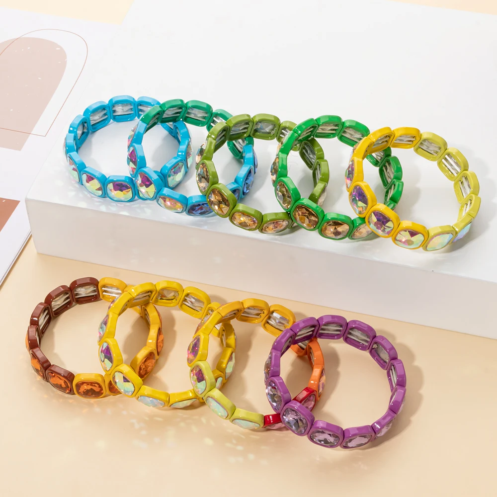 2024 New Design Winter Crystal Beads Bracelets Colorful Beads Elastic Bracelets For Women Handmade Bohemian Shiny Jewelry 6