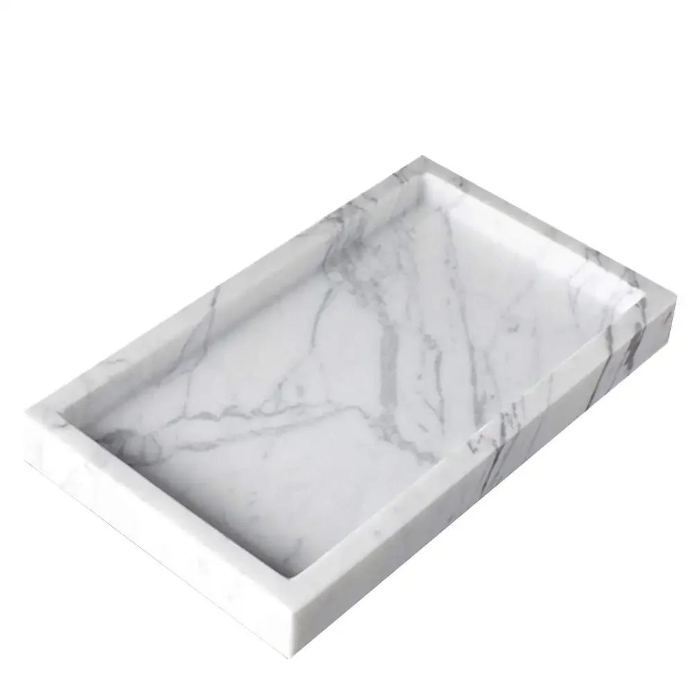 Handmade 30x20x3CM Natural Marble Yellow Travertine Rectangle Luxury Vanity Tray Stone Organizer