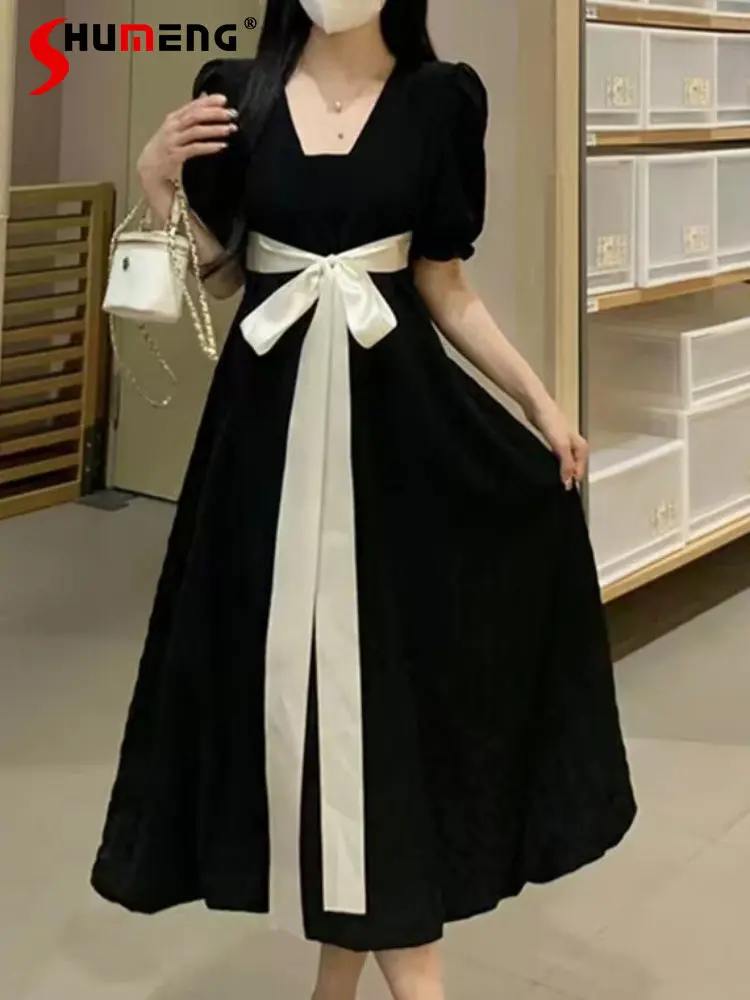 

Милое черное платье в стиле преппи для девушек, Новинка лета 2023, женские облегающие Короткие Длинные платья большого размера с талией