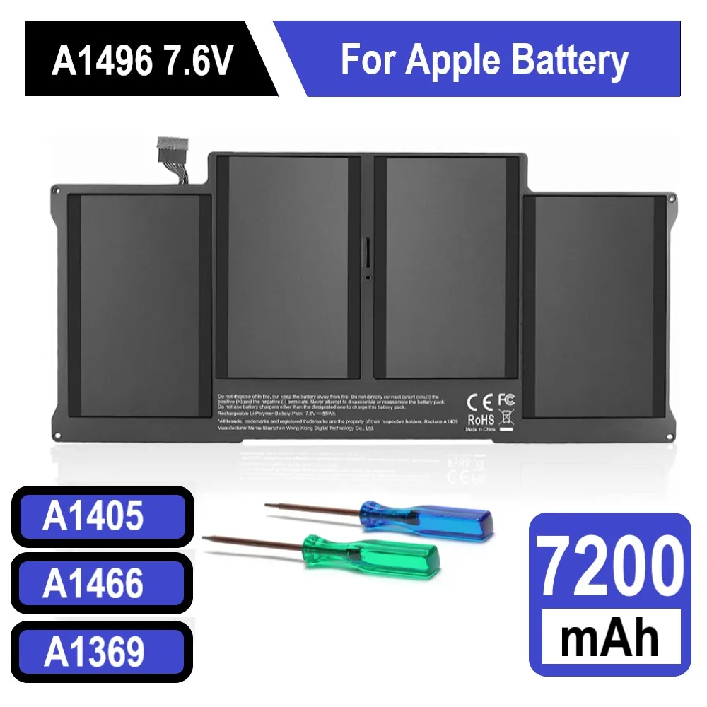 jeg er enig Tøm skraldespanden Tilsvarende A1466 Battery for Apple MacBook Air 13" Inch Replacement Laptop Battery  A1496 A1405 A1377 A1369 56Wh 7.6V Free Tools