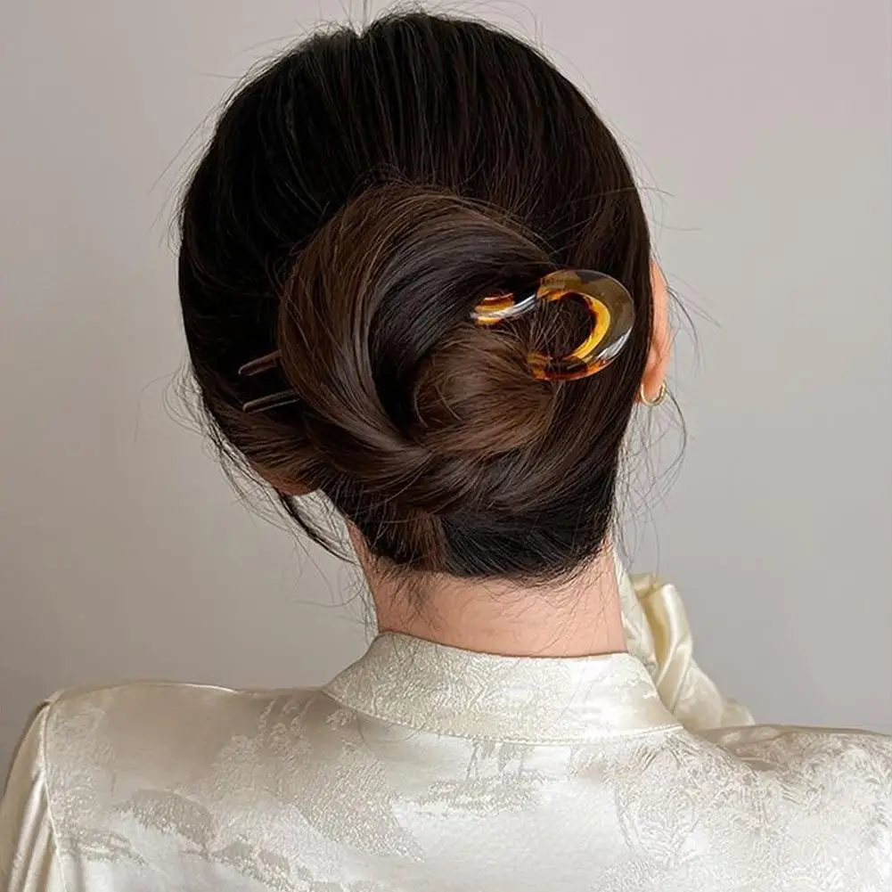 1 stücke U-Förmigen Haar Gabel Mode Schildpatt Acetat Haarnadel Einfache Mode Geometrische Design Kopfbedeckung Elegante Temperament – Detail 4