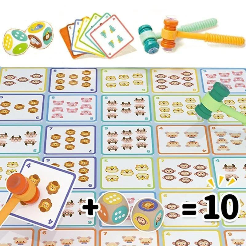 Kids Montessori Fun Mathematics Educational Toy Suction Cup Hammer Battle Table Game with Card Logic Thinking Training Math Toys
