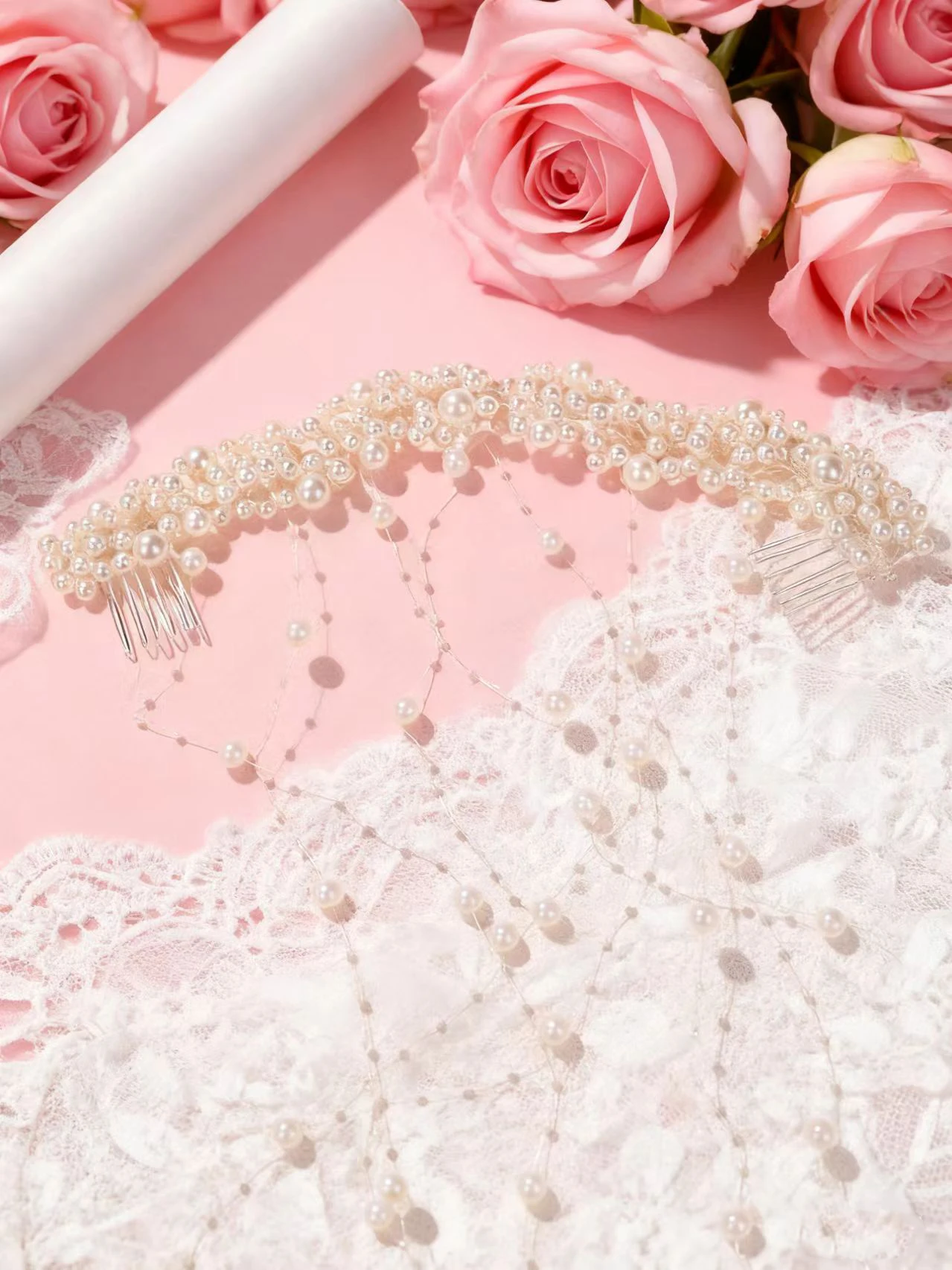 Elegant Bridal Pearl Hair Accessories - Handmade Tassel Combs & Floral Wavy Hairbands
