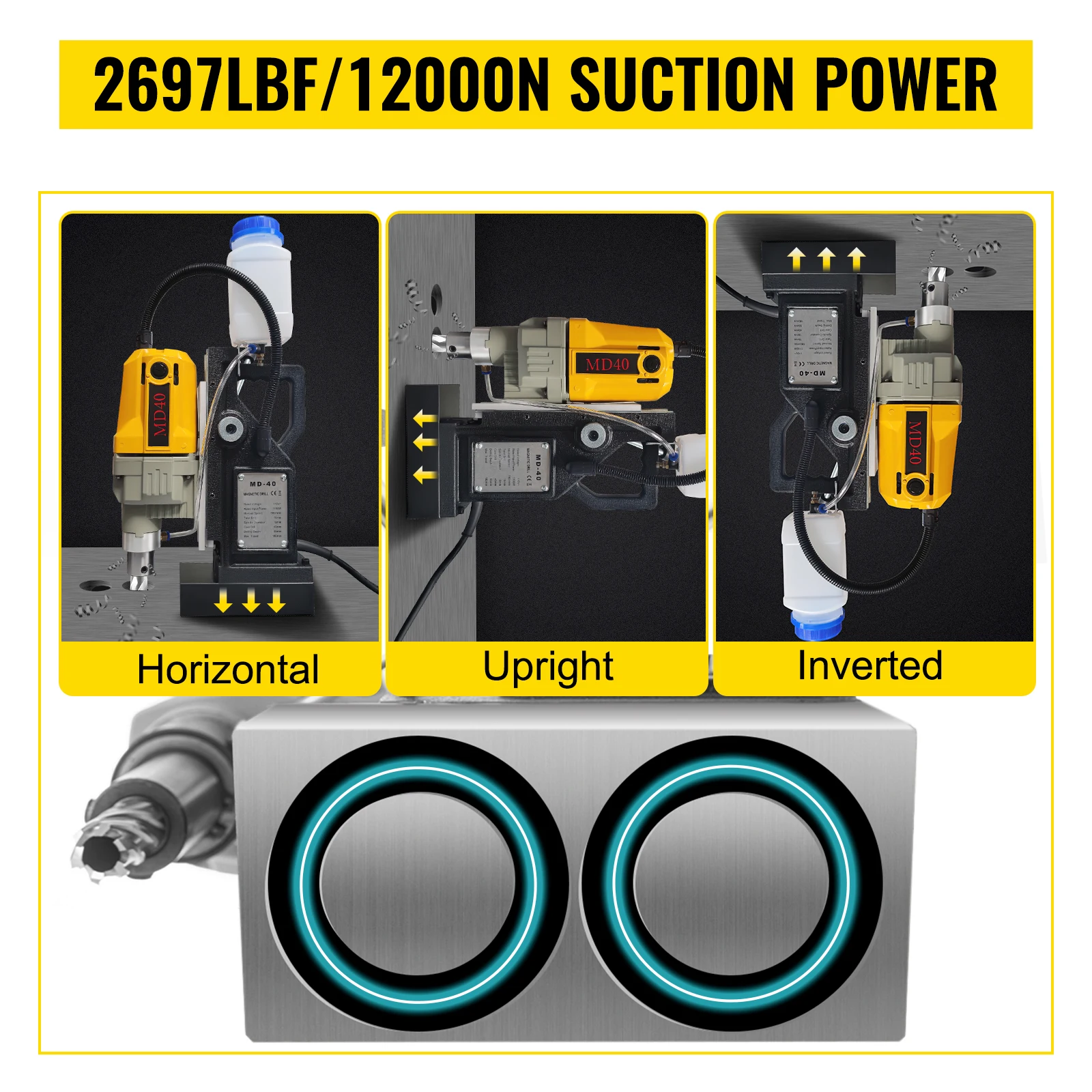 SucceBuy 1100W Magnetic Drill Press 7/12 Bits 40mm Electric Mag Bench Tapping Drilling Rig Machine 5