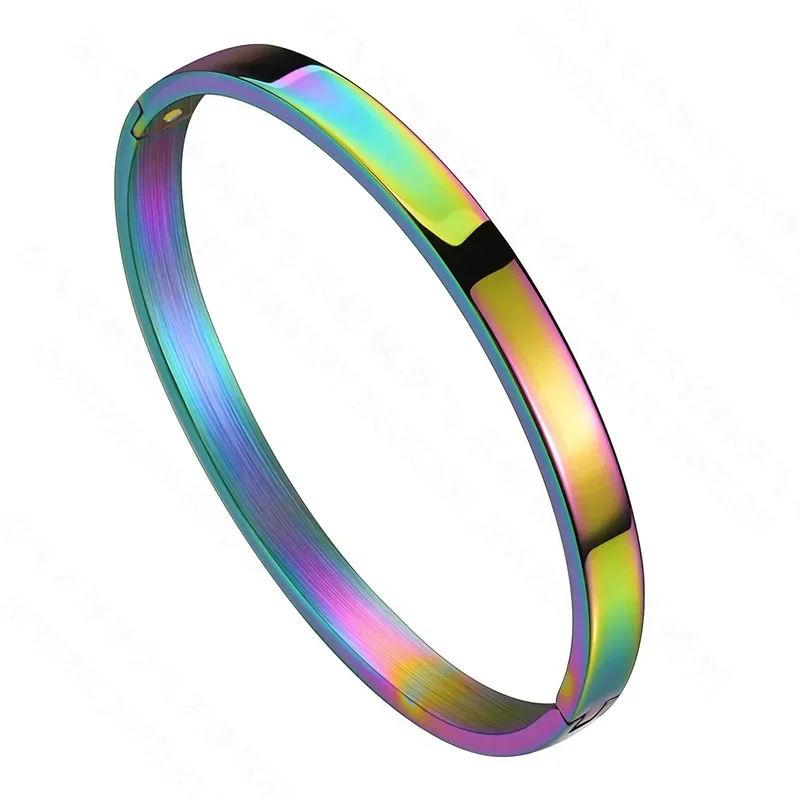 6MM Simple Woman's Bangles Cuff Stainless Steel Gold Rose  Black Blue Silver Color Bracelet Wristband Charm Jewelry 4