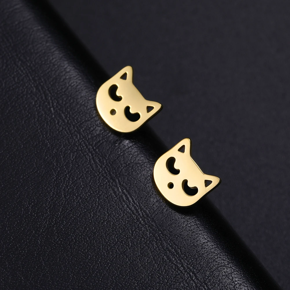 Cute Small Cat Kitten Stud Earrings Stainless Steel Gold Color Earrings for Women Girls - PeticaDeals