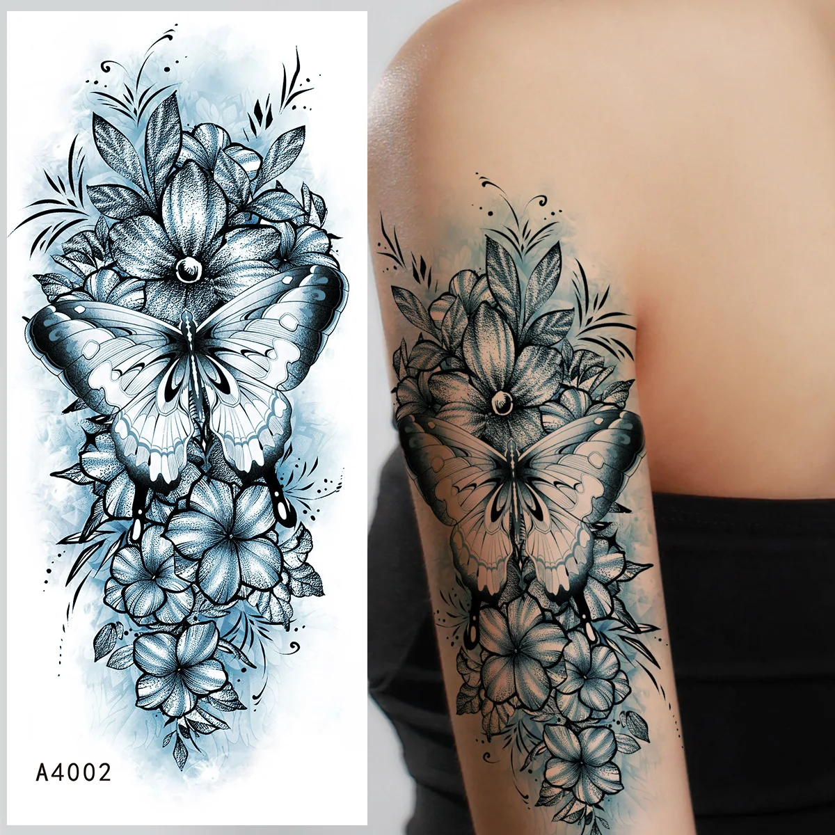 

Black Butterfly Flower Arm 5pcs/set Waterproof Long Lasting Collarbone Arm Decal Flower Fake Tattoo Male Female Big Size