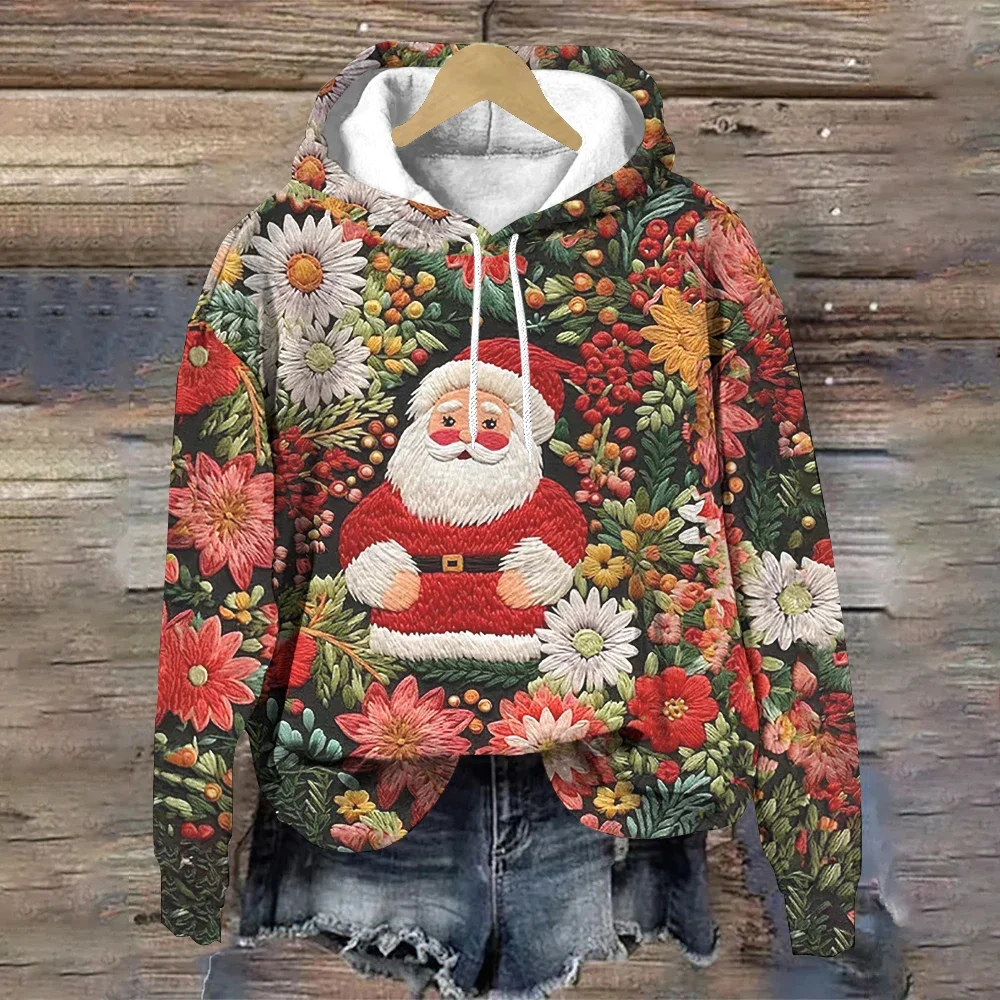 

Christmas Women Hoodie Casual Fashion Pullover 3D Cartoon Santa Claus Print Streetwear Winter Oversized Female Hooded Sweatshirt